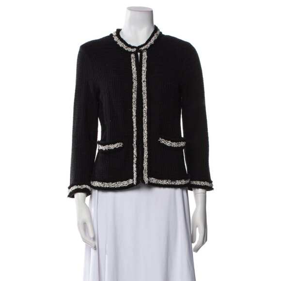 Alice + Olivia Jackets & Blazers - Alice + Olivia Black Embellished‎ Tweed Blazer Jacket Size M Beaded Luxury